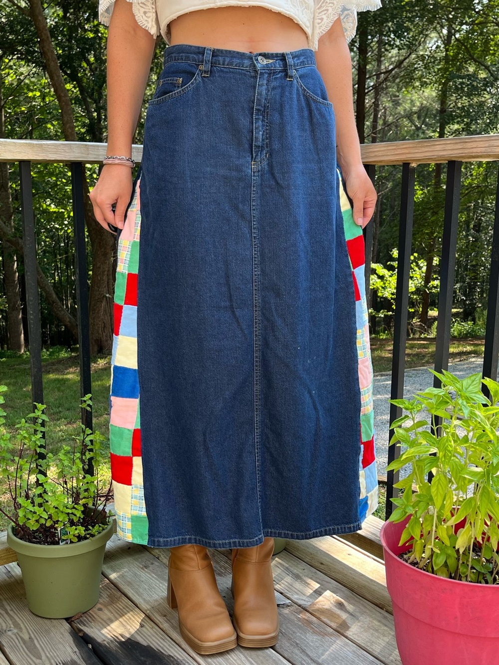 Liz Claiborne Reworked Denim Patchwork Maxi Skirt - Picture 4 of 4